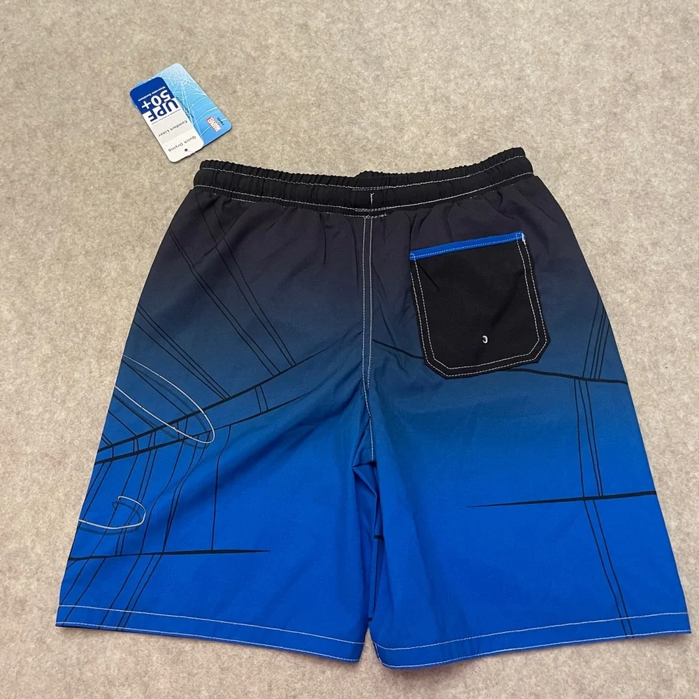 Spiderman Marvel Quick Dry UPF 50+ Blue Swim Shorts Trunks Boys size 10/12 New